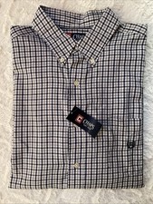 Chaps Mens LARGE Long Sleeve Button Down Dress Shirt Blue Gray White Plaid NWT