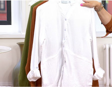 Joan Rivers White L Regular Marshmallow Gauze Button Front Tunic A645466