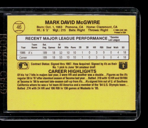 1987 Donruss #46 Mark McGwire - Picture 2 of 2