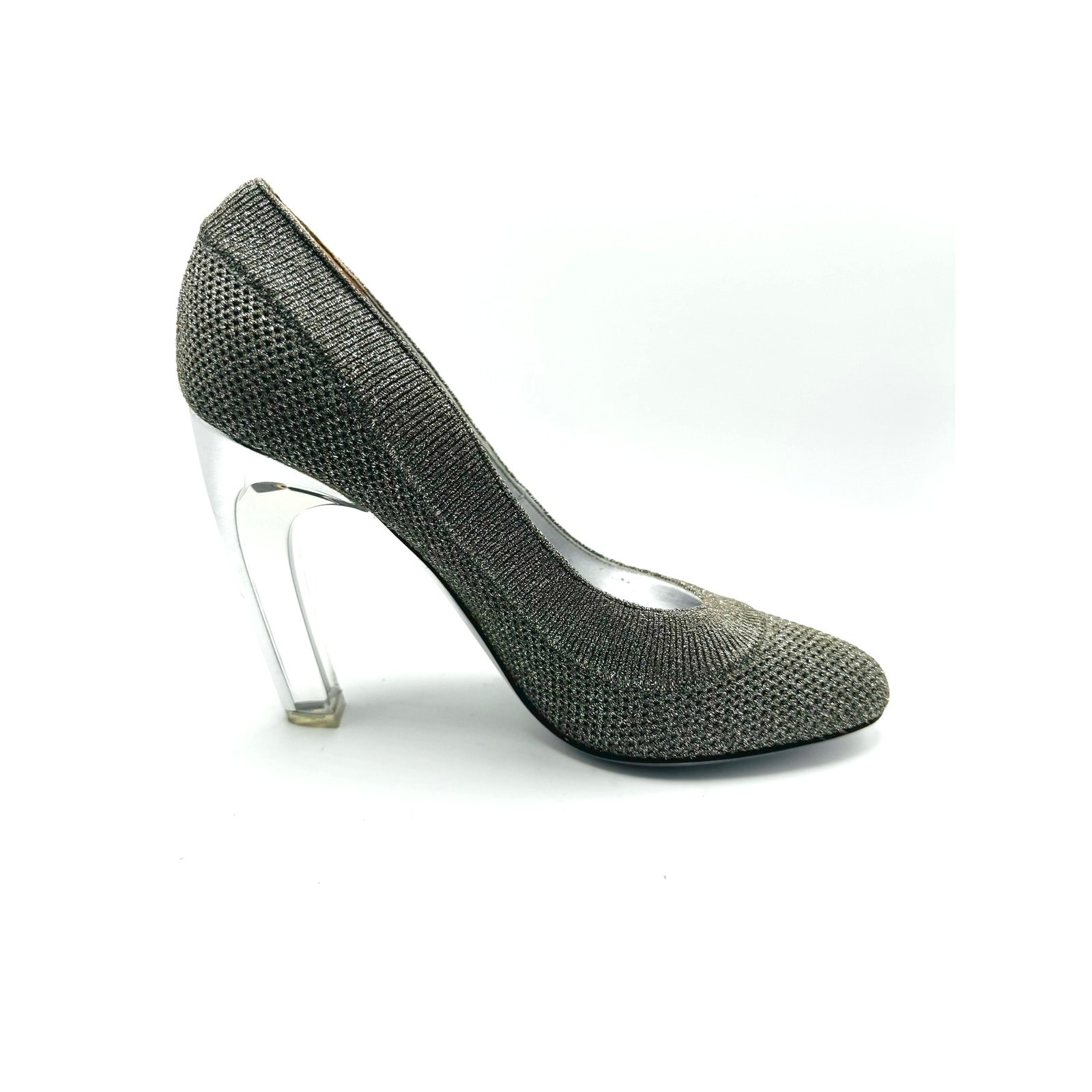 VALENTINO GARAVANI Silver Metallic Stretch-Knit Pumps EU 38.5