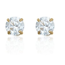 AVORA 14K Yellow Gold 4mm Cubic Zirconia CZ Round Stud Earrings with screw back