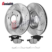 Front Drilled Slotted Brake Rotors Silver & Pads for 2012-2018 Ford Focus 2.0L