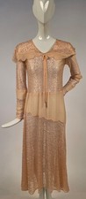 GATSBY 1920  S SILK CHIFFON  SILK LACE DRESS W SCALLOP DETAIL