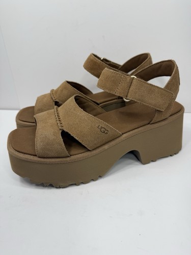 UGG New Heights Ankle Strap Platform Sandals Chestnut Brown Size 9.5