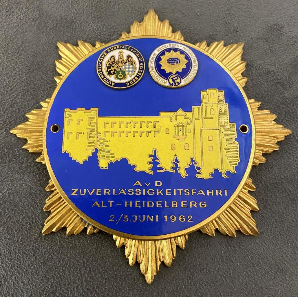 AVD Zuverlassigkeitsfahrt Alt Heidelberg German 1962 Enamel Car Badge Emblem