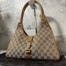 Gucci Jackie GG Canvas Leather Brown Beige Shoulder Bag Vintage Auth