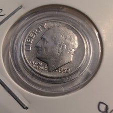 1952 Roosevelt One Dime EF 90% Silver 10% Copper coin incapsulated 