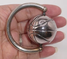 Vintage Sterling Silver Baby Boy Hand Rattle Teether Ring Basket Ball Harmony