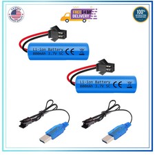 2Pack 3.7V 800mAh Li-ion Battery with USB Chargers SM-2P Plug for RC Toy Cars