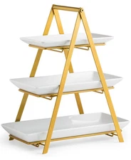 Best YHOSSEUN 3 Tier Serving Tray Porcelain Tiered Tray Stand, 10+12+14 Inch