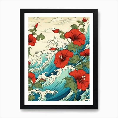 Große Welle mit Morgenruhm Flowe gerahmtes Wandbild Poster Leinwanddruck Bild