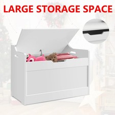 Large Toy Box Kid's Room Storage White Wooden Bedroom Chest Lid Ottoman Baby