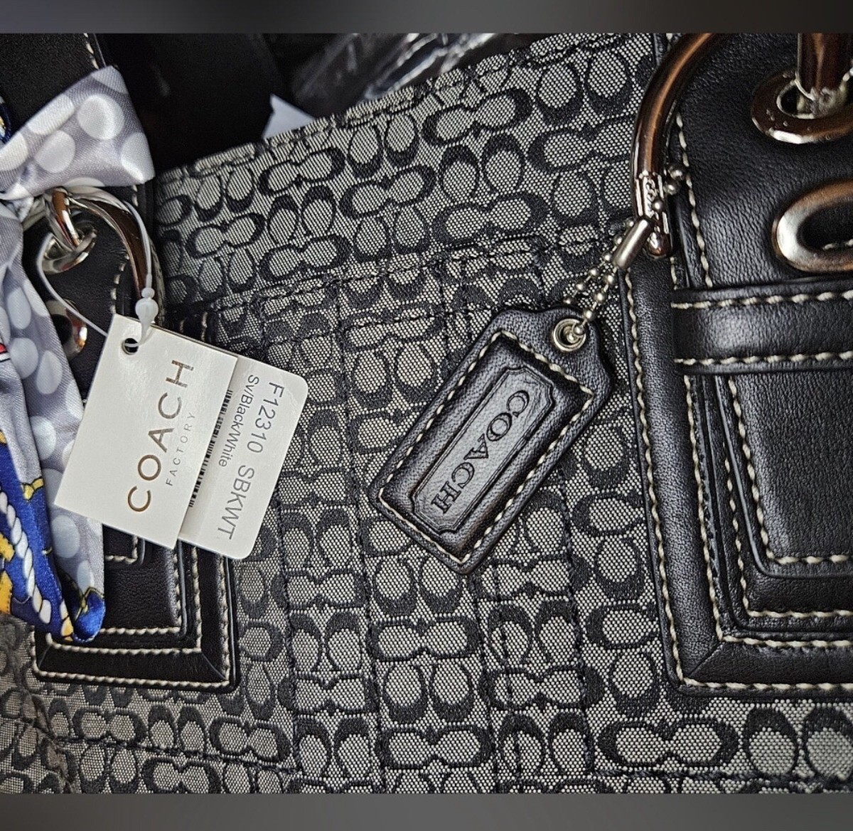 Coach Soho Signature Tote F12310 Black White Jacquard NWT Silver