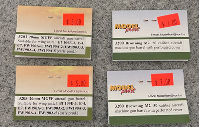 Model Point 1:32 turned brass gun barrels for 109, 190 etc 20mm MGFF/Browning M2