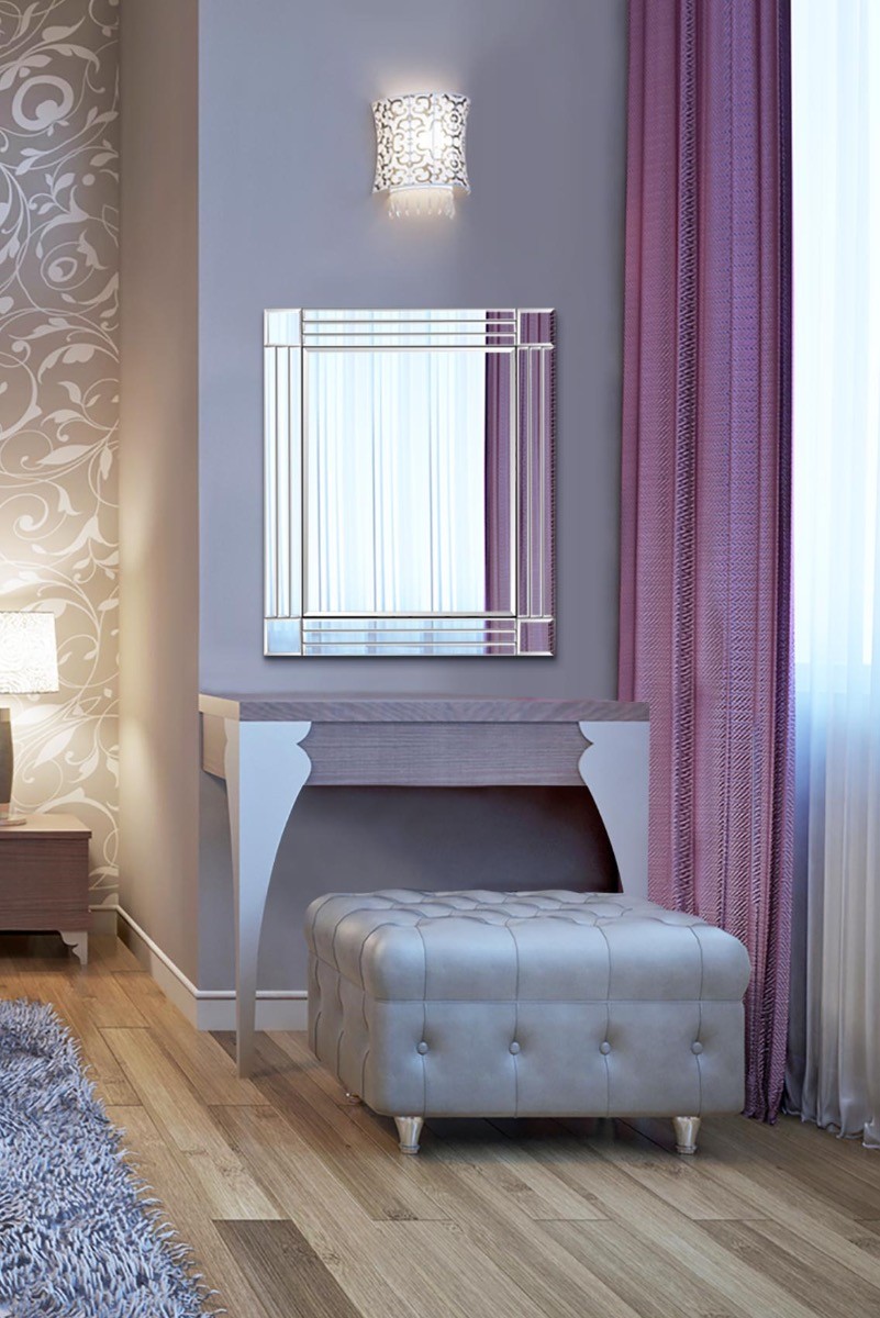 Large Mirror Wall Silver Art Deco Bevelled All Glass 2Ft3 X 1Ft11 68cm X 58cm