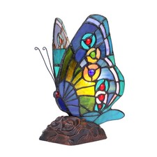 Tiffany Style Butterfly Accent Table Lamp Night Light 10" Tall Stained Glass