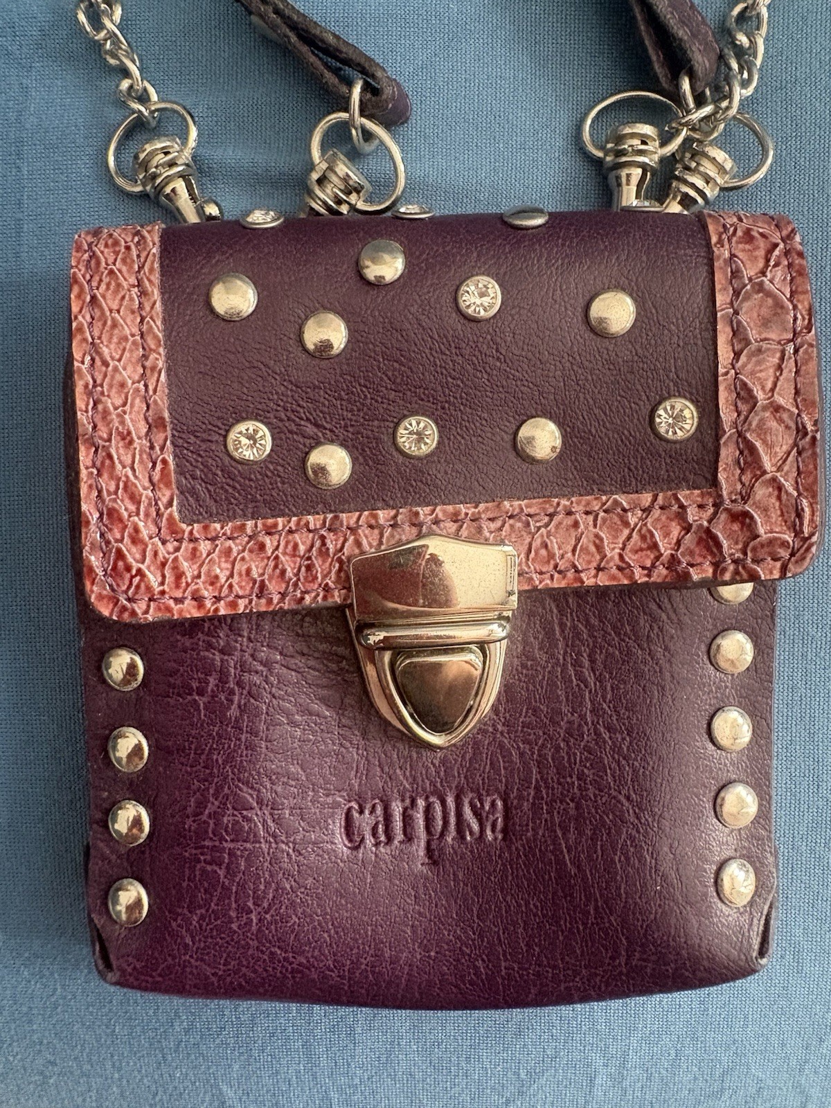 Carpisa mini borsa tracolla donna bordeaux e viola ecopelle borchie catena