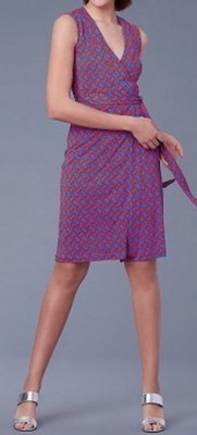 Diane Von Furstenberg Chainlink Red Blue Silk Jersey Sleeveless Wrap Dress 2