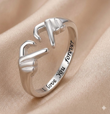 925 Sterling Silver Hug Ring for Women Men Adjustable Promise Hands Open Love US