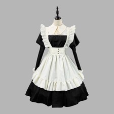 Classical Victorian Maid Dress Full Set Gothic Servant Outfit w/ Ruffle Apron