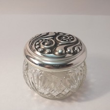 VTG Avon Glass Vanity Cream Jar w/ Ornate Silverstone Beaded Swirled Lid