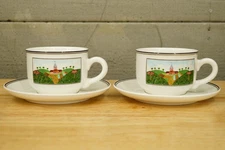 Villeroy & Boch China Vitro Design Naif Farm Duck Pattern Coffee Cups & Saucers