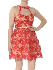 SAY YES TO THE DRESS Womens Fit + Flare Above The Knee Dress Red Embroidered