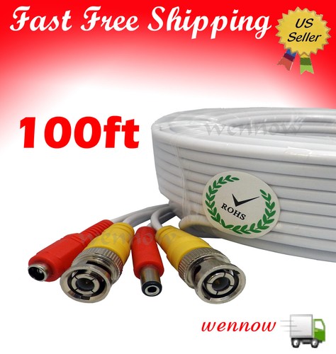 White 100ft Power & Video Cable for Security CCTV use / Zmodo / Swann / Qsee - Picture 2 of 3
