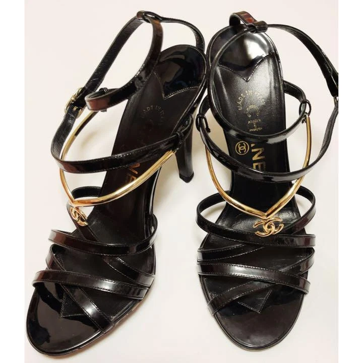 CHANEL Gold CC Logo Black High Heel Ankle Strap Sandals EUR35.5 Used From  Japan