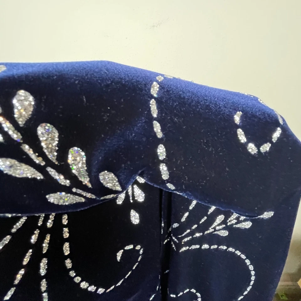 Vestido Jessica McClintock Vintage Azul Terciopelo Brillo Y2K Fairycore Talla Pequeña Foto 3 de 4