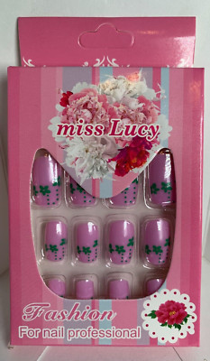 Miss Lucy Fashion Nails 12p Set FULL KIT lavendar base green detail