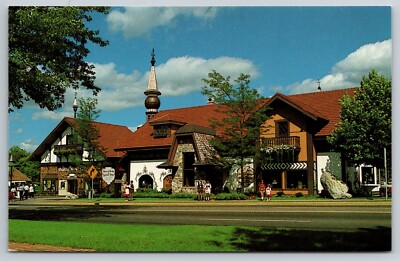 Covered Bridge & Leather Gift Shops Frankenmuth MI Chrome Postcard 1987