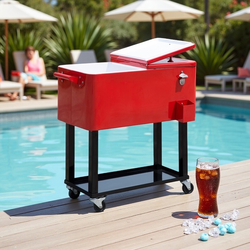 With Wheels, Stand-up Outdoor Drink Cooler Cart For Parties