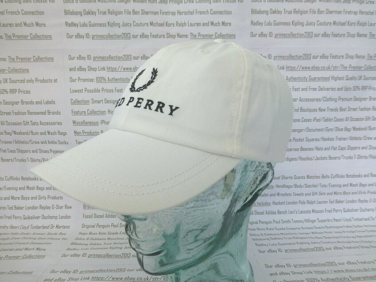 FRED PERRY Tennis Cap Unisex White Pink Hat Elastic One-Size