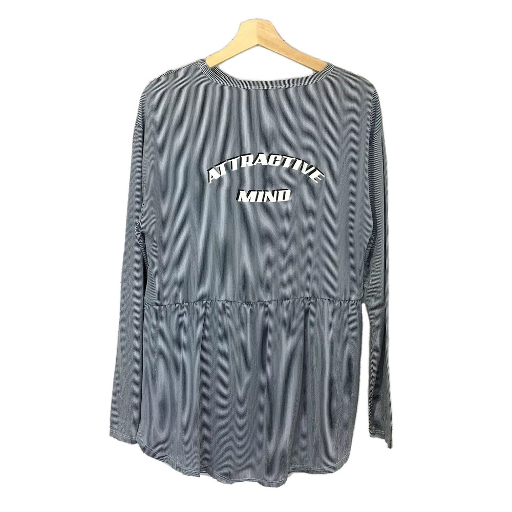 Zara Striped Long Sleeve Hi-Low Graphic Top NWOT Blue Size S  