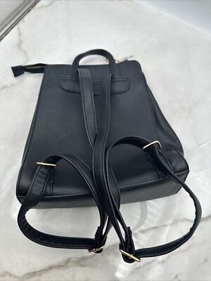 ALDO Backpack Purse Faux Leather Black Pebble Gold Hardware 
