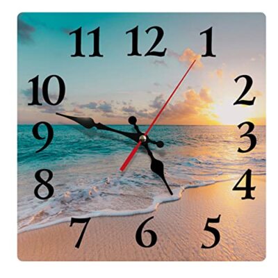 Wall Clock Square Non-Ticking Silent Battery Operated Clock 12 Inch Sea Beach...