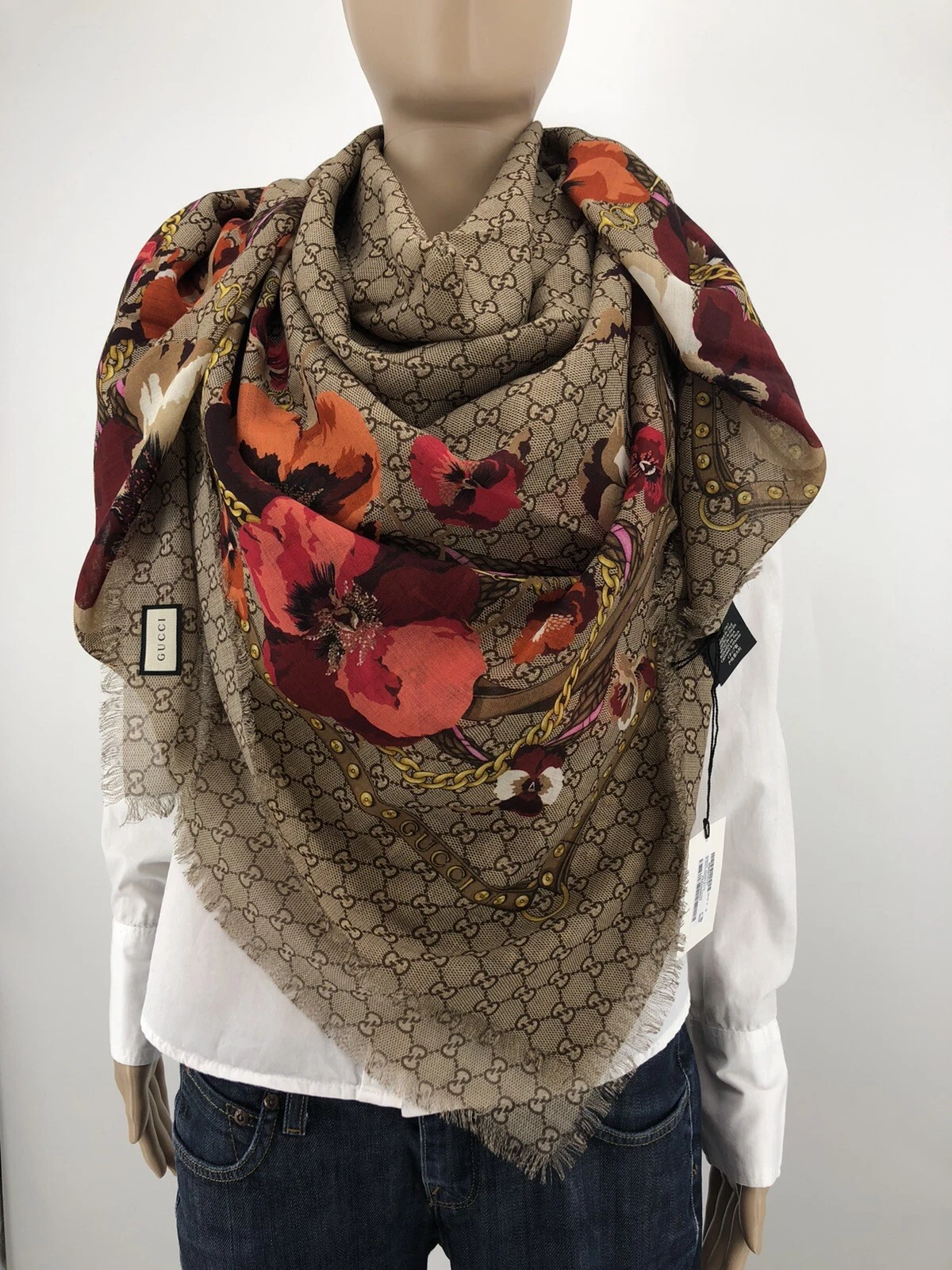 Neuf luxe original Gucci écharpe/foulard neuf laine 140x140 cm neuf modèle 508797
