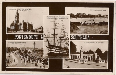 SEHR SCHÖNE ALTE 5 ANSICHTEN R/P POSTKARTE - PORTSMOUTH & SOUTHSEA - HAMPSHIRE 1928