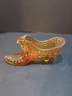 Vintage Fenton Hobnail Glass Amberina Cadmium Cat Head Slipper Shoe