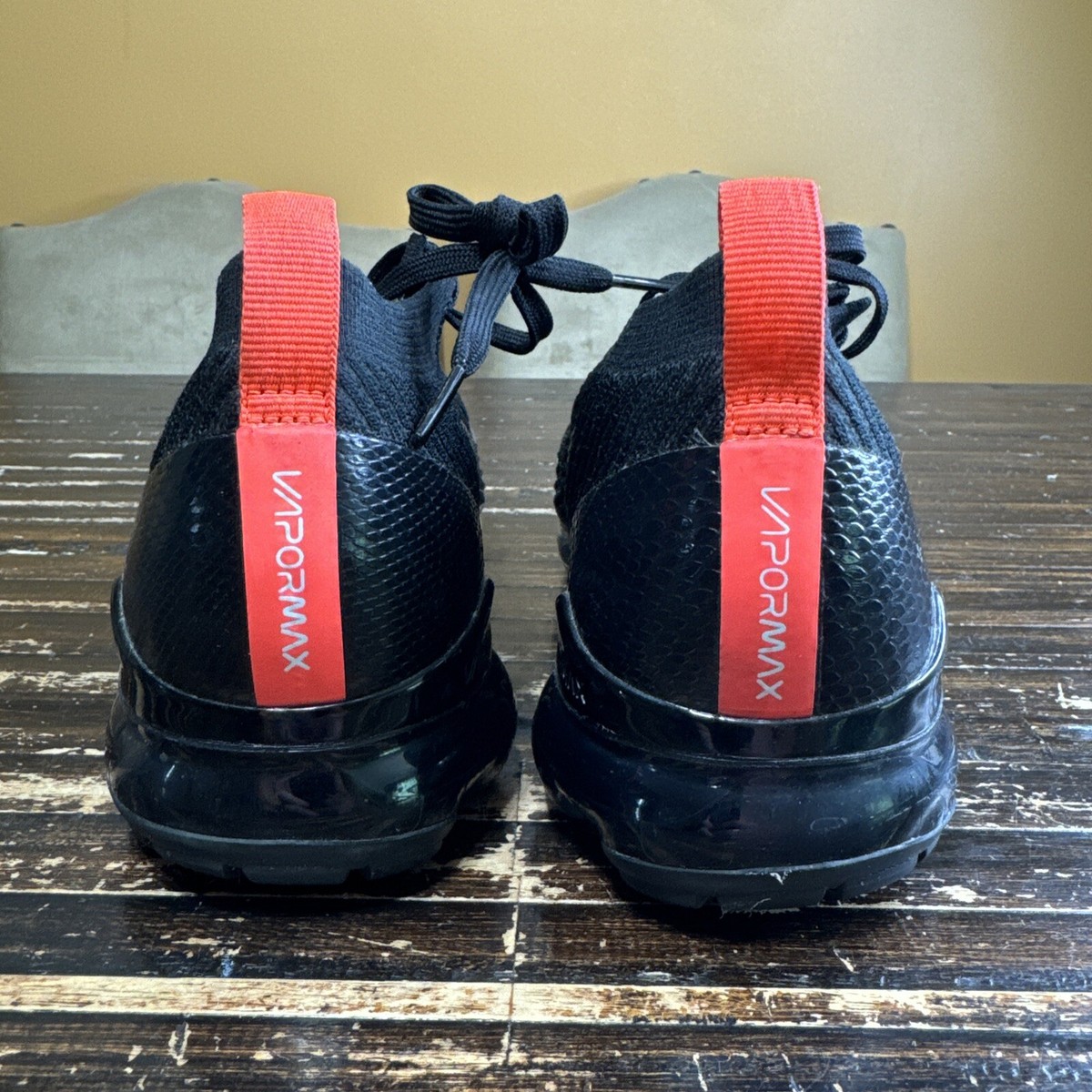 black Nike Air VaporMax Flyknit 3 sneakers with bright crimson/orange accents Nike Air Vapormax Flyknit 3 Snakeskin Black Crimson Red Mens  main image 4