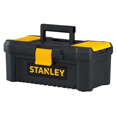 Stanley Essential Toolbox W/Tray, Top Organizer, Lockable 12.5-Inch Black/Yellow