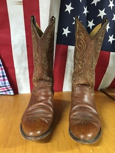 JUSTIN Tan Brown BAY APACHE Leather COWBOY BOOTS Mens 10 D used GUC 2253 vtg 90s 731871185625 | eBay