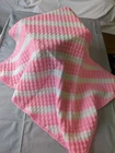 Hand Crochet Pink And White Striped Pram Baby Blanket New
