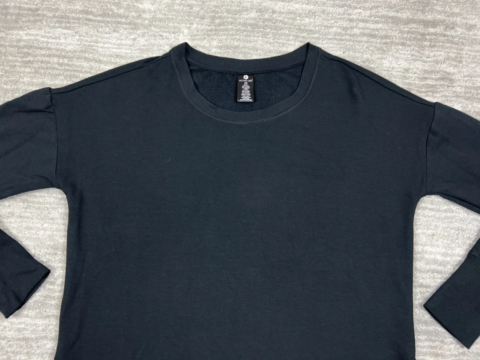 Active Life Sweatshirt Womens Medium Black Longsleeve Side Slits Soft - Image 2 of 4