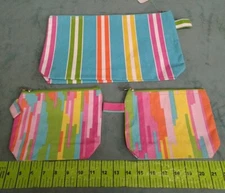 Buckhead Betties Striped Cosmetic Makeup Accessory Zipper Bags Colorful Lot of 3