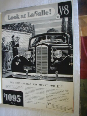 1937 LA SALLE V-8 $1,095 WALL ART MAN CAVE GARAGE 10.5X14 VINTAGE PRINT AD 46