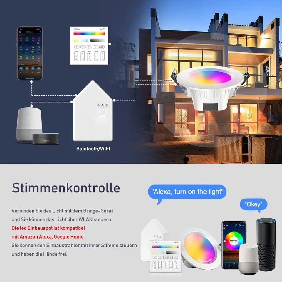 LED Einbaustrahler Dimmbar 5W 9W Bluetooth WIFI RGBW Einbauleuchten Decken Spots - Bild 2 von 4