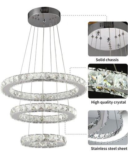 Crystal Ring Chandelier LED Pendant Light Hanging LED Chandelier for Dining Room - Picture 4 of 5