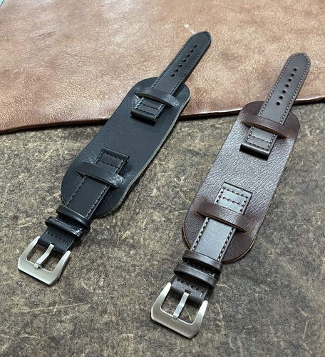 Size 18/20/22/24mm Military Bund Style Genuine Leather Watch Strap/Band #2325B - Picture 3 of 9